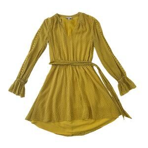 Joie Yellow w Black Polka Dots Long Sleeve Short Dress Size XS
